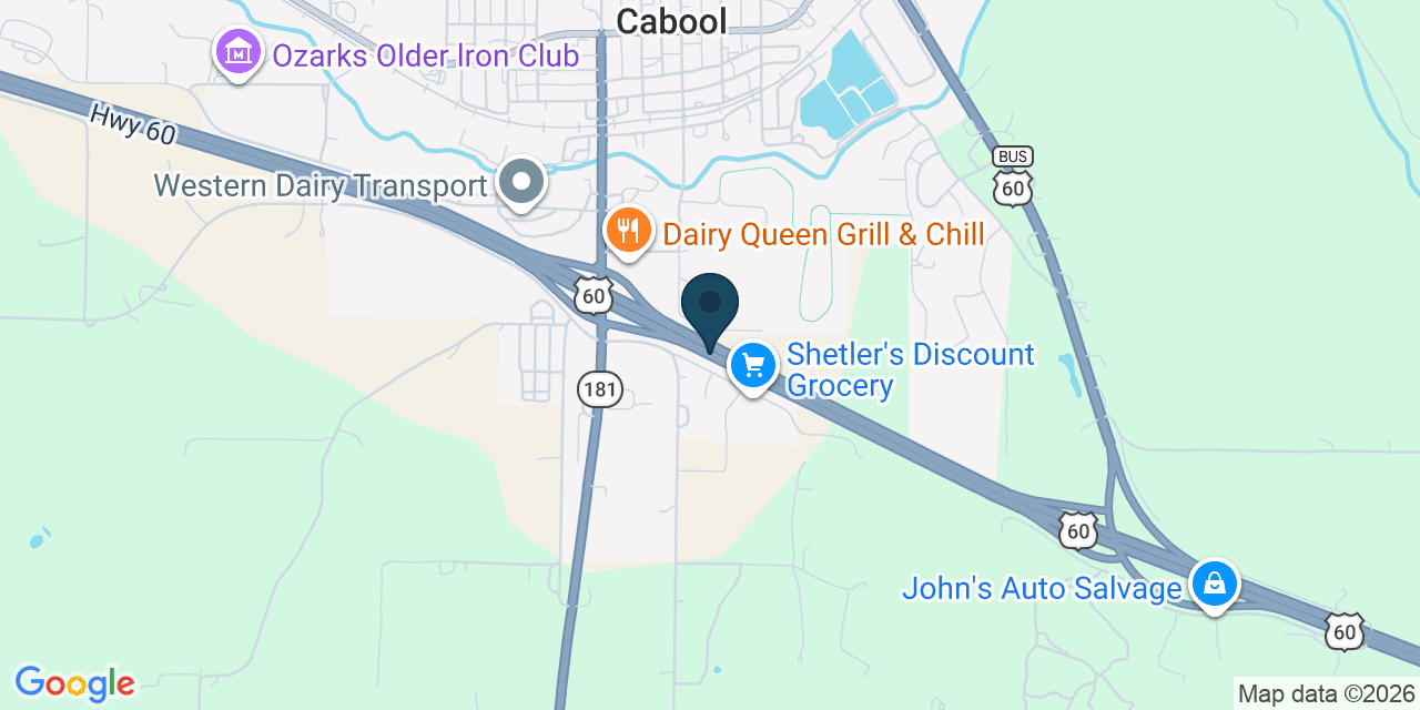 Map showing Cabool, Texas County, MO