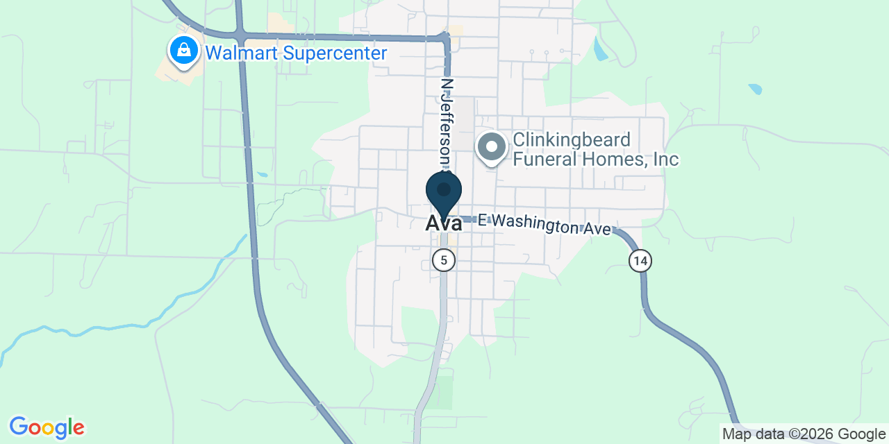 Map showing Ava, Douglas County, MO