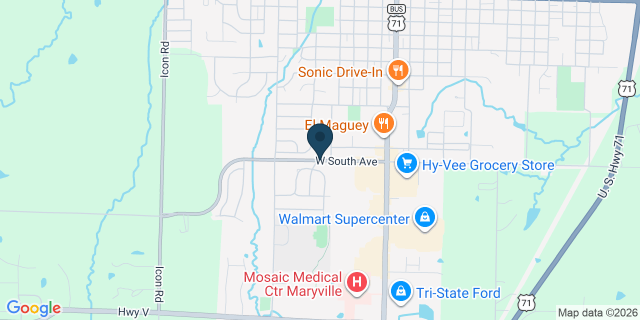 Map showing Maryville, Nodaway County, MO