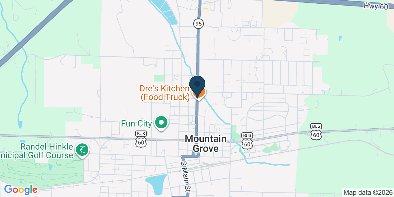 Map showing Mountain Grove, Wright County, MO