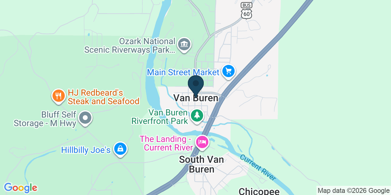 Map showing Van Buren, Carter County, MO