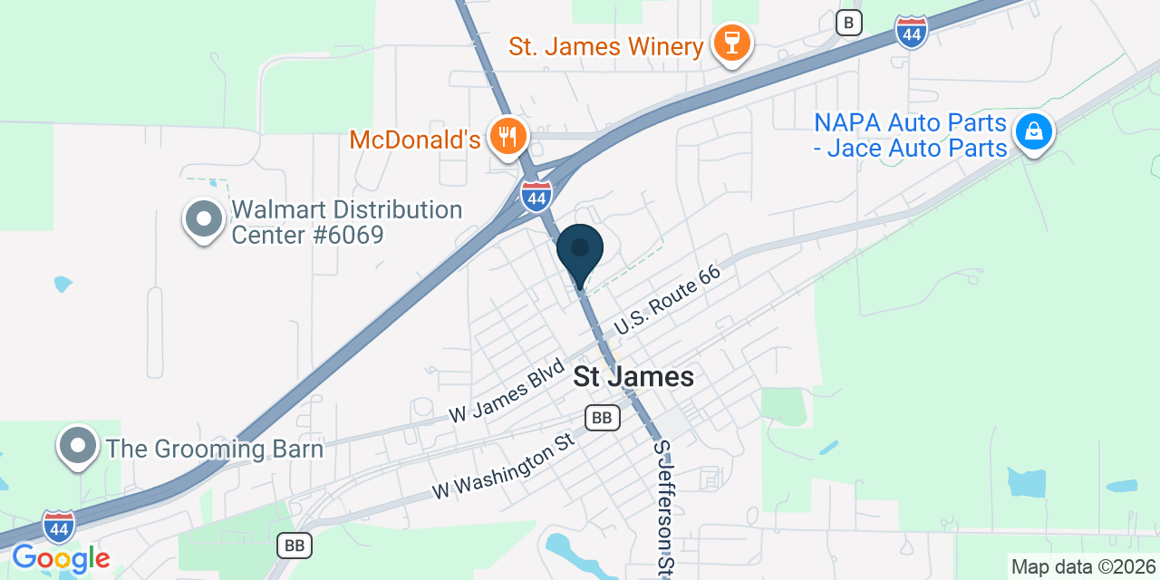 Map showing St James, Phelps County, MO