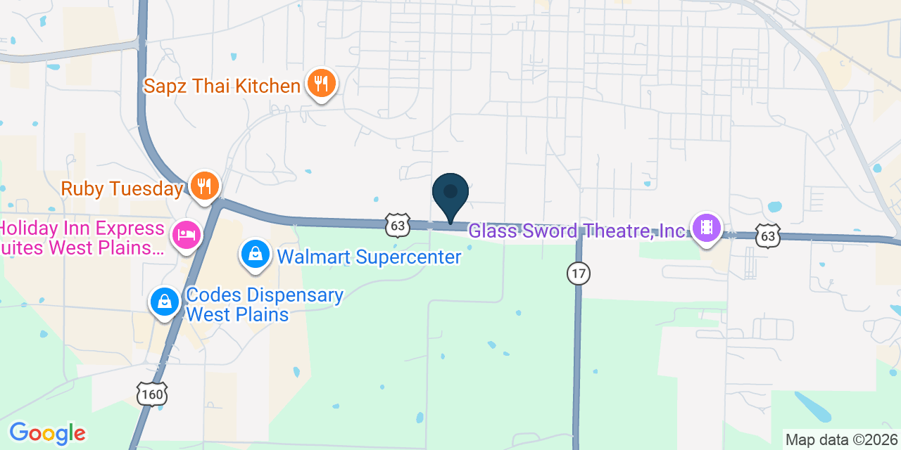 Map showing West Plains, Howell County, MO