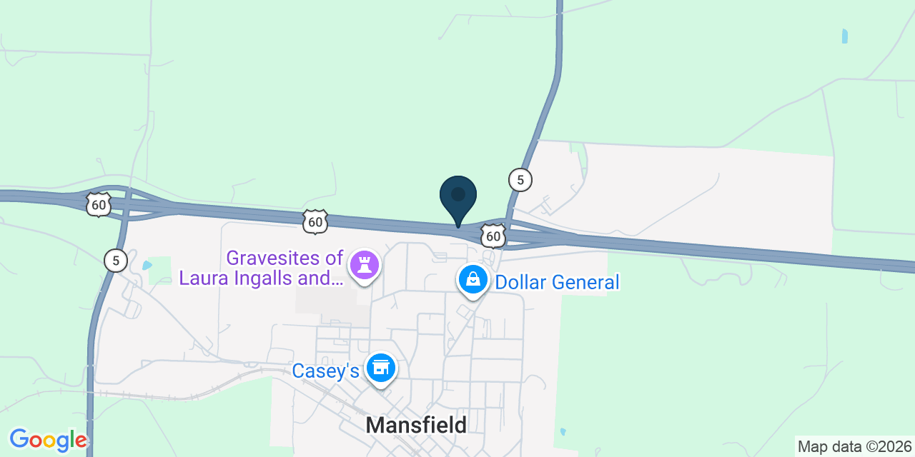 Map showing Mansfield, Wright County, MO