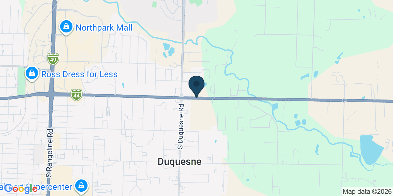 Map showing Duquesne, Jasper County, MO