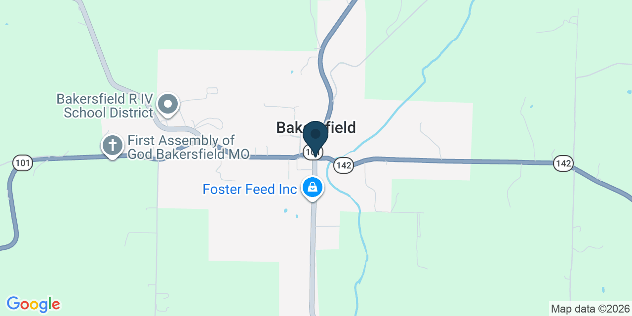 Map showing Bakersville, Ozark County, MO