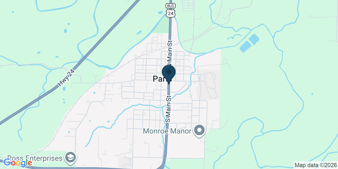 Map showing Paris, Monroe County, MO