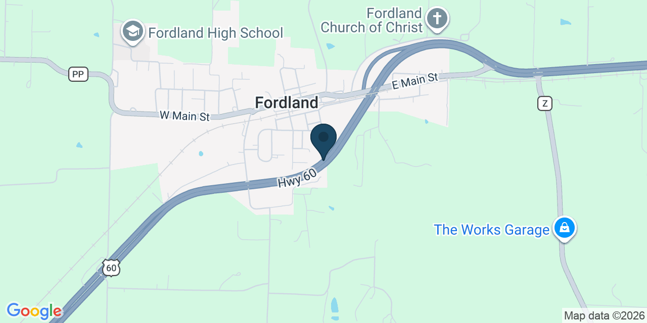 Map showing Fordland, Webster County, MO