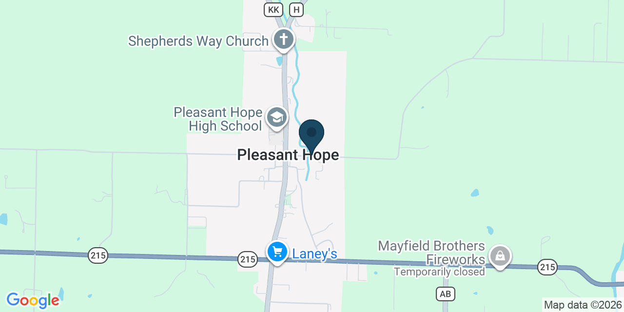 Map showing Pleasant Hope, Polk County, MO