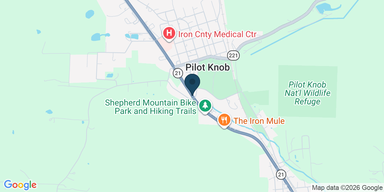 Map showing Pilot Knob, Iron County, MO