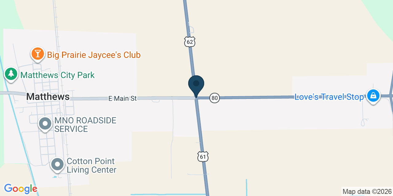 Map showing Matthews, New Madrid County, MO