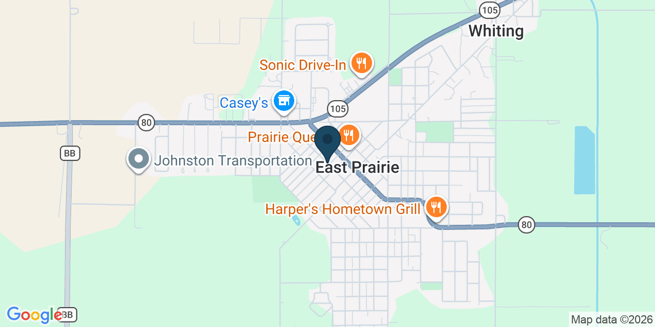 Map showing East Prairie, Mississippi County, MO