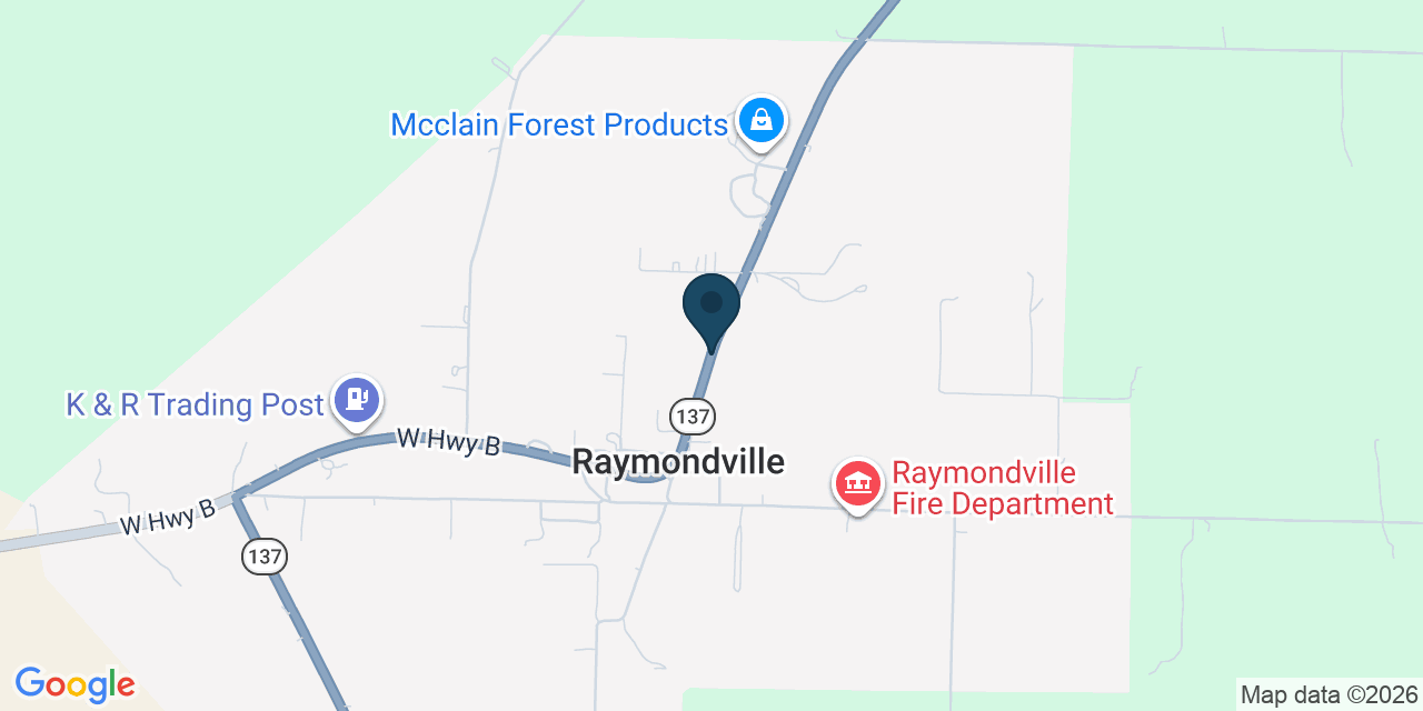 Map showing Raymondville, Texas County, MO