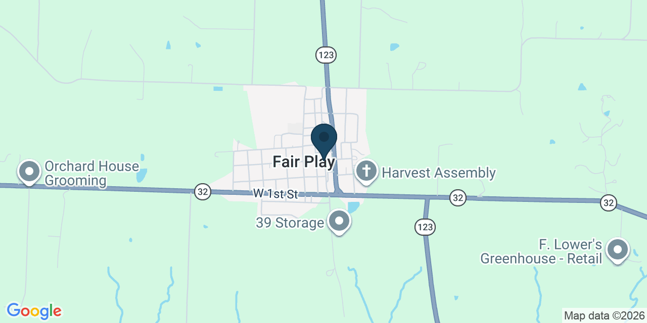 Map showing Fair Play, Polk County, MO