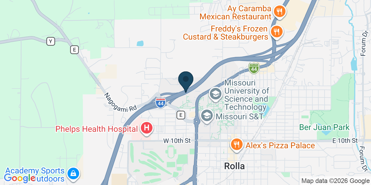 Map showing Rolla, Phelps County, MO