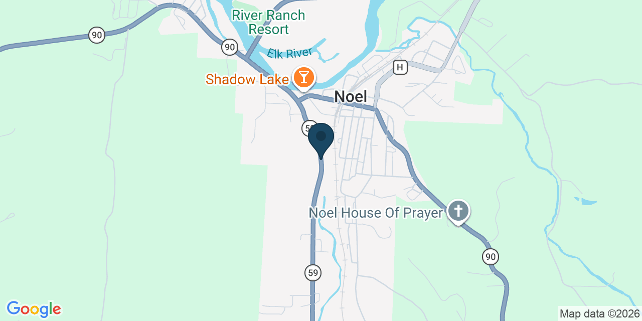Map showing Noel, McDonald County, MO