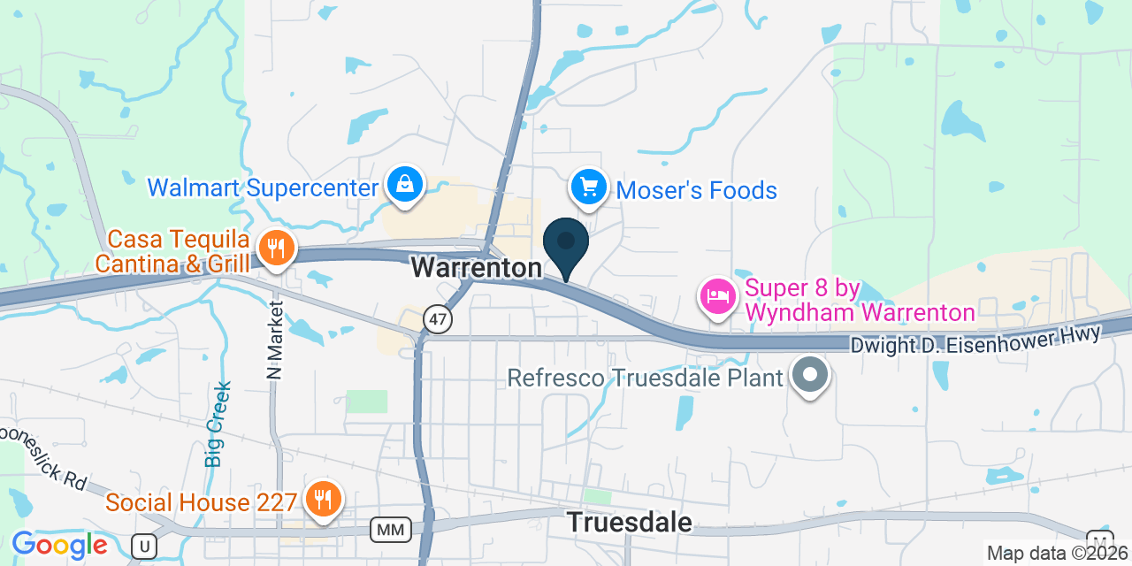 Map showing Warrenton, Warren County, MO