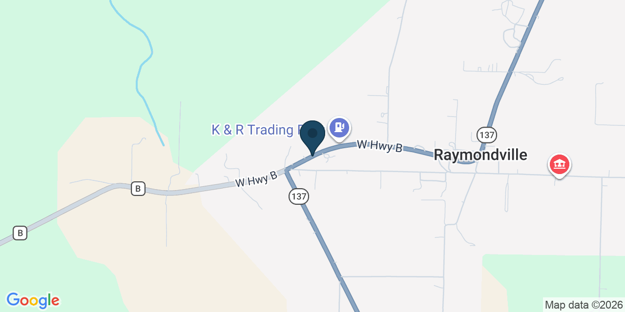 Map showing Raymondville, Texas County, MO