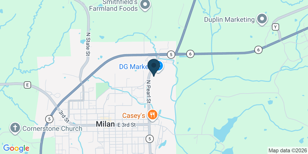 Map showing Milan, Sullivan County, MO