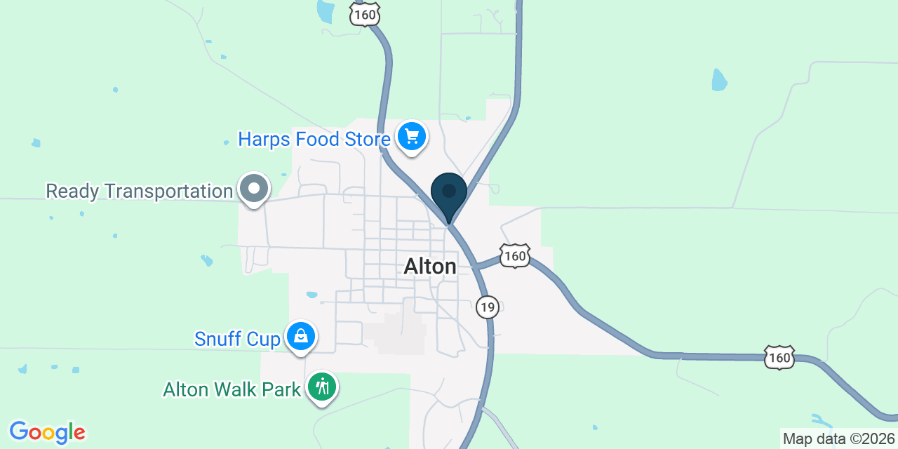 Map showing Alton, Oregon County, MO