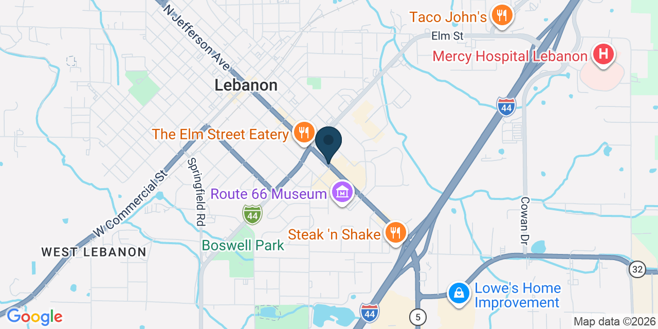 Map showing Lebanon, Laclede County, MO