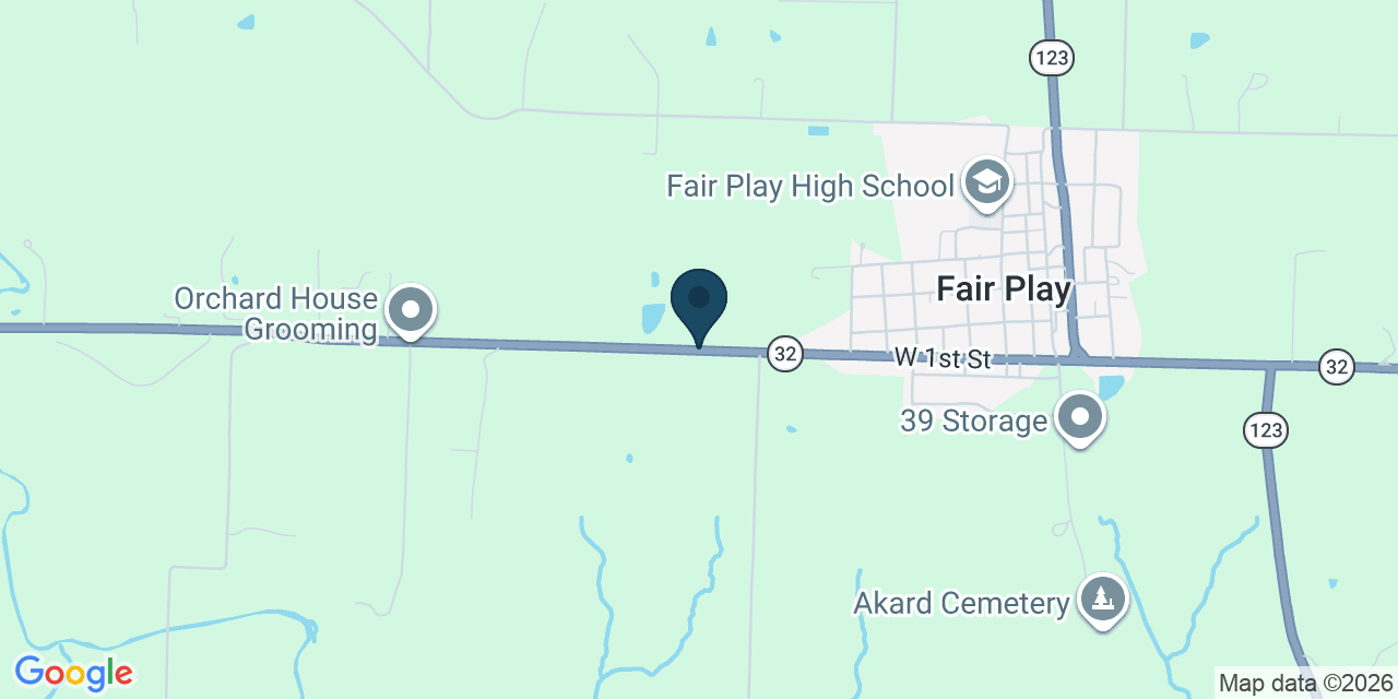 Map showing Fair Play, Polk County, MO
