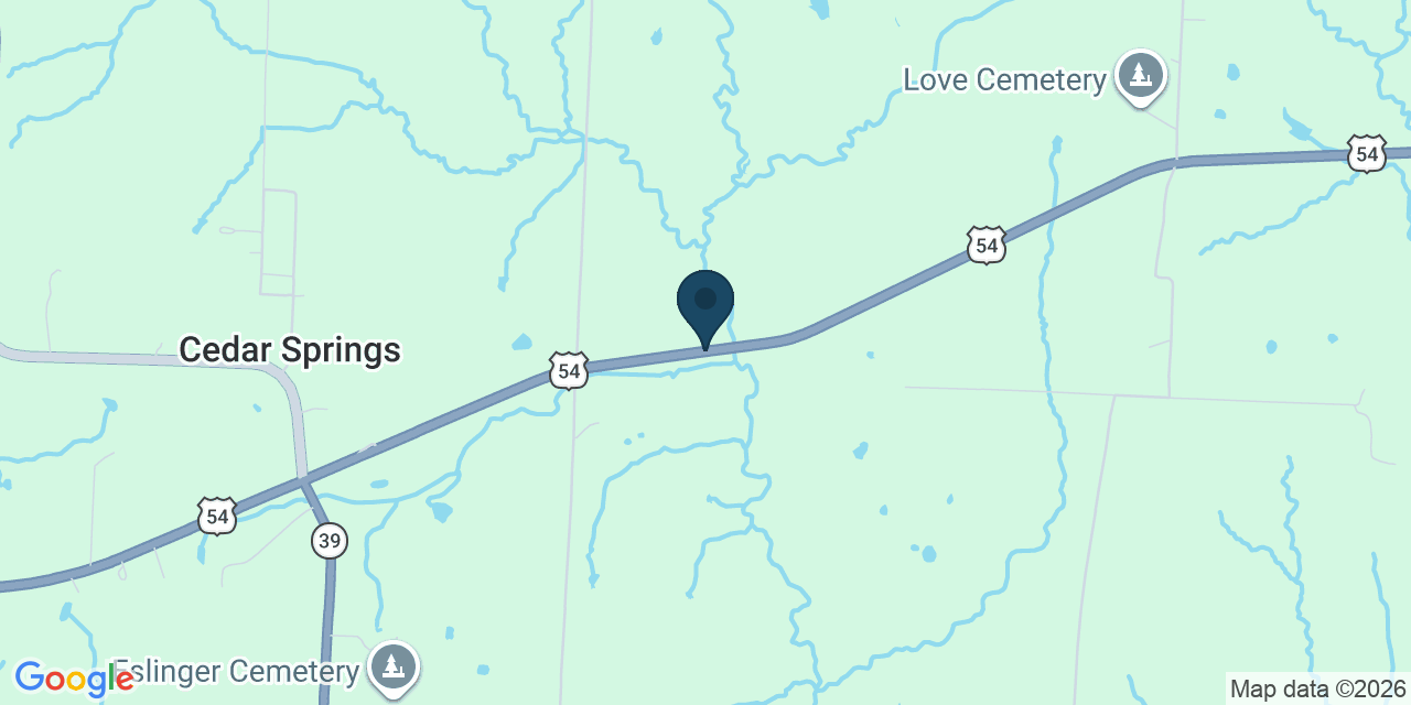 Map showing Cedar Springs, Cedar County, MO