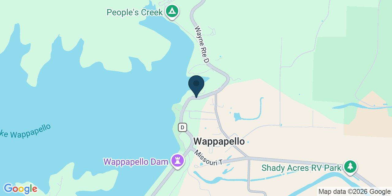 Map showing Wappapello, Wayne County, MO