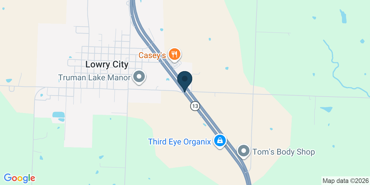 Map showing Lowry City, St Clair County, MO