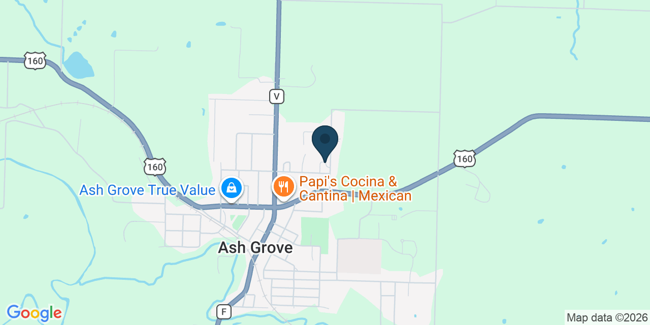 Map showing Ash Grove, Greene County, MO