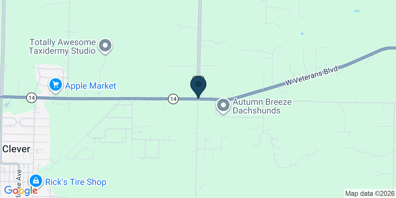 Map showing Clever, Christian County, MO