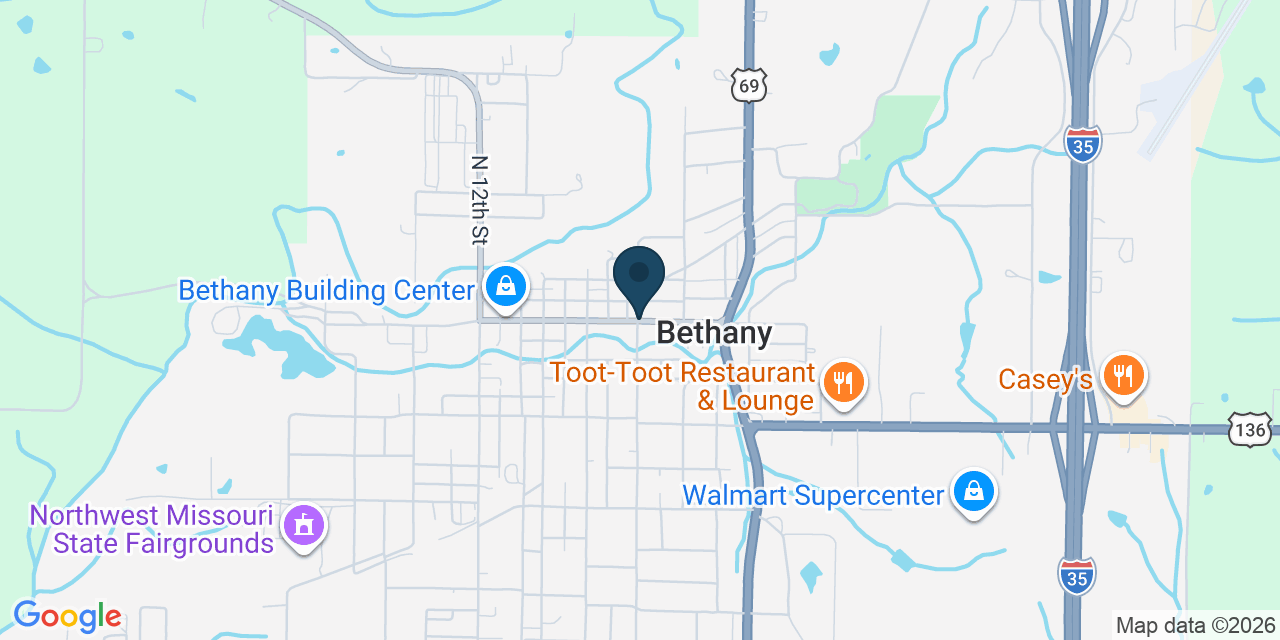 Map showing Bethany, Harrison County, MO