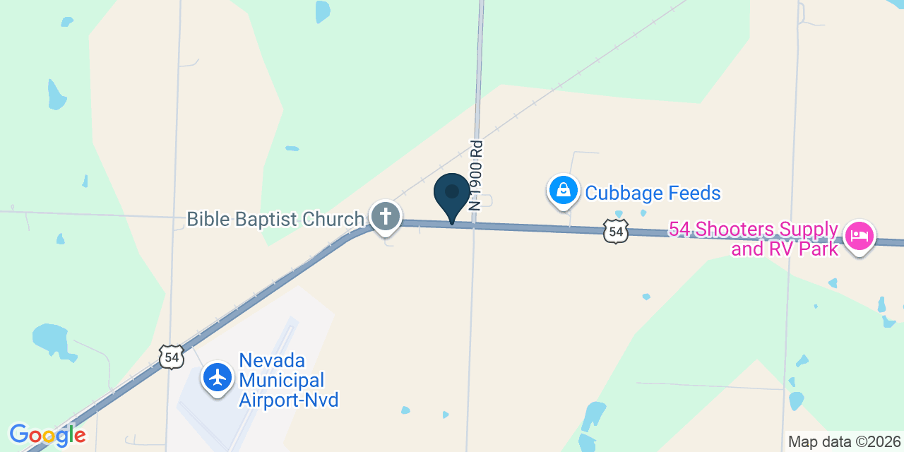 Map showing Nevada, Vernon County, MO