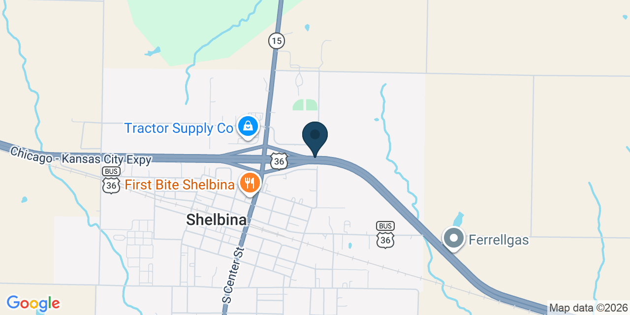 Map showing Shelbina, Shelby County, MO