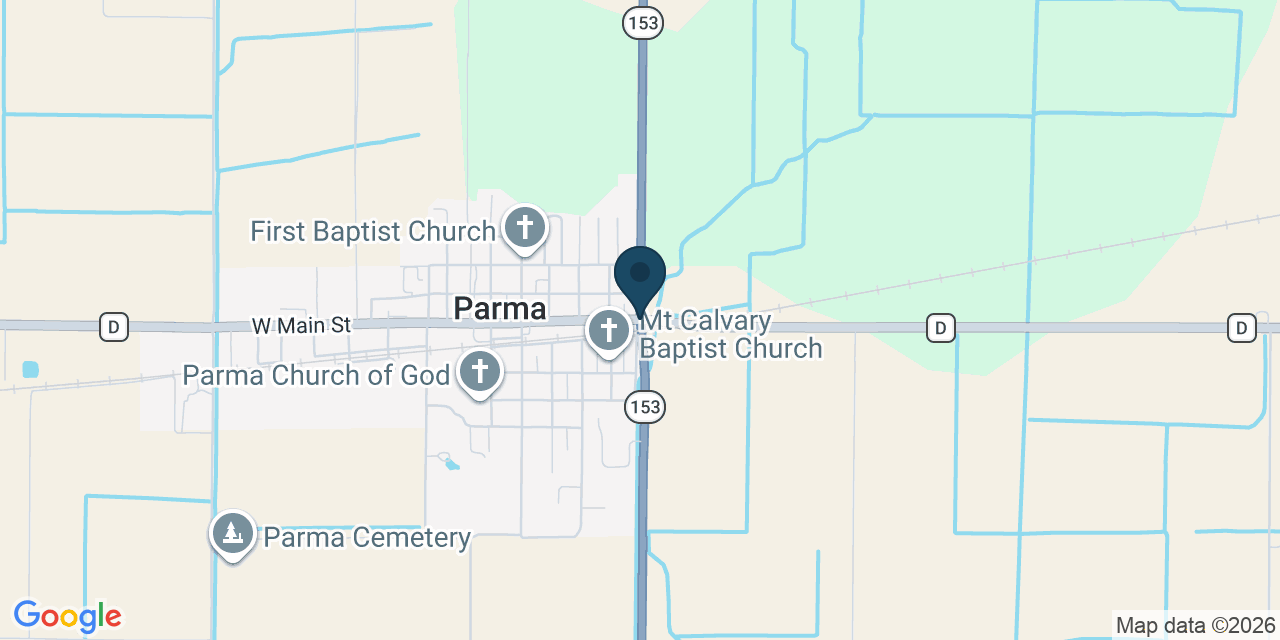 Map showing Parma, New Madrid County, MO