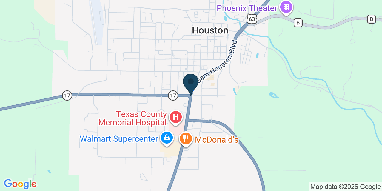 Map showing Houston, Texas County, MO