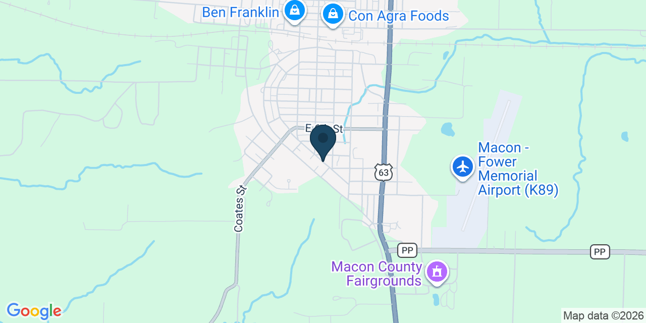 Map showing Macon, Macon County, MO