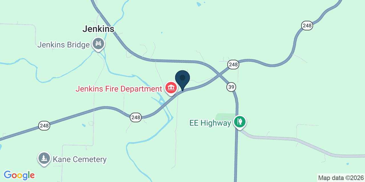 Map showing Jenkins, Barry County, MO