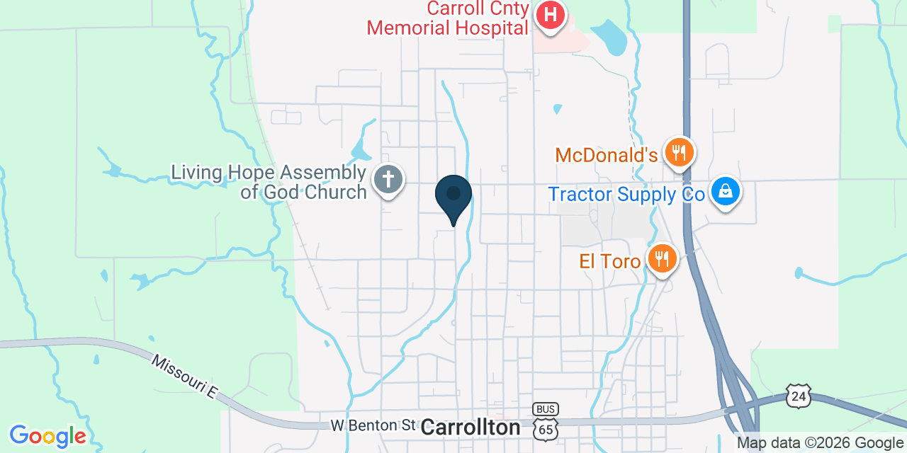Map showing Carrollton, Carroll County, MO