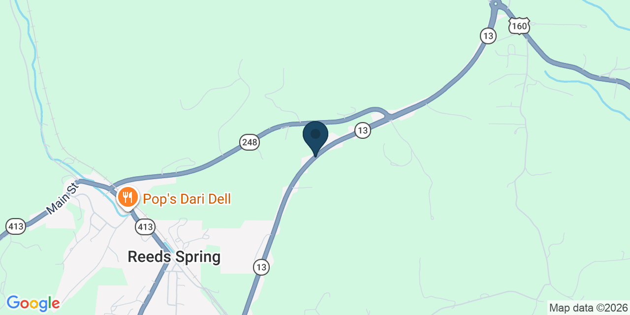 Map showing Reeds Spring, Stone County, MO