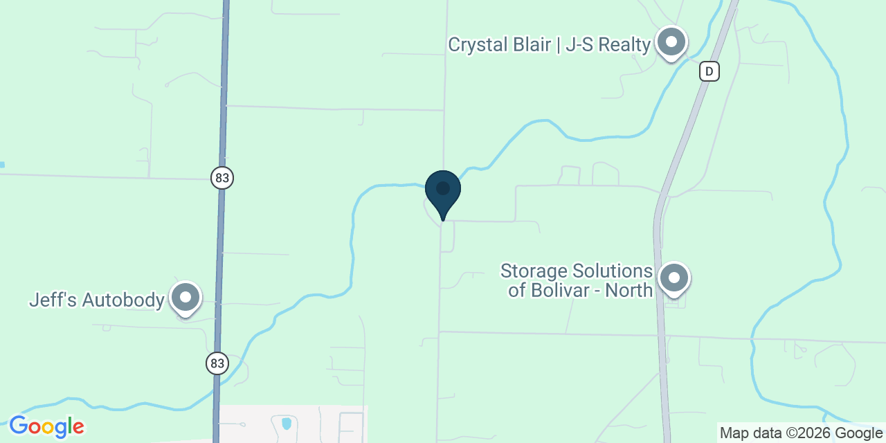 Map showing Bolivar, Polk County, MO