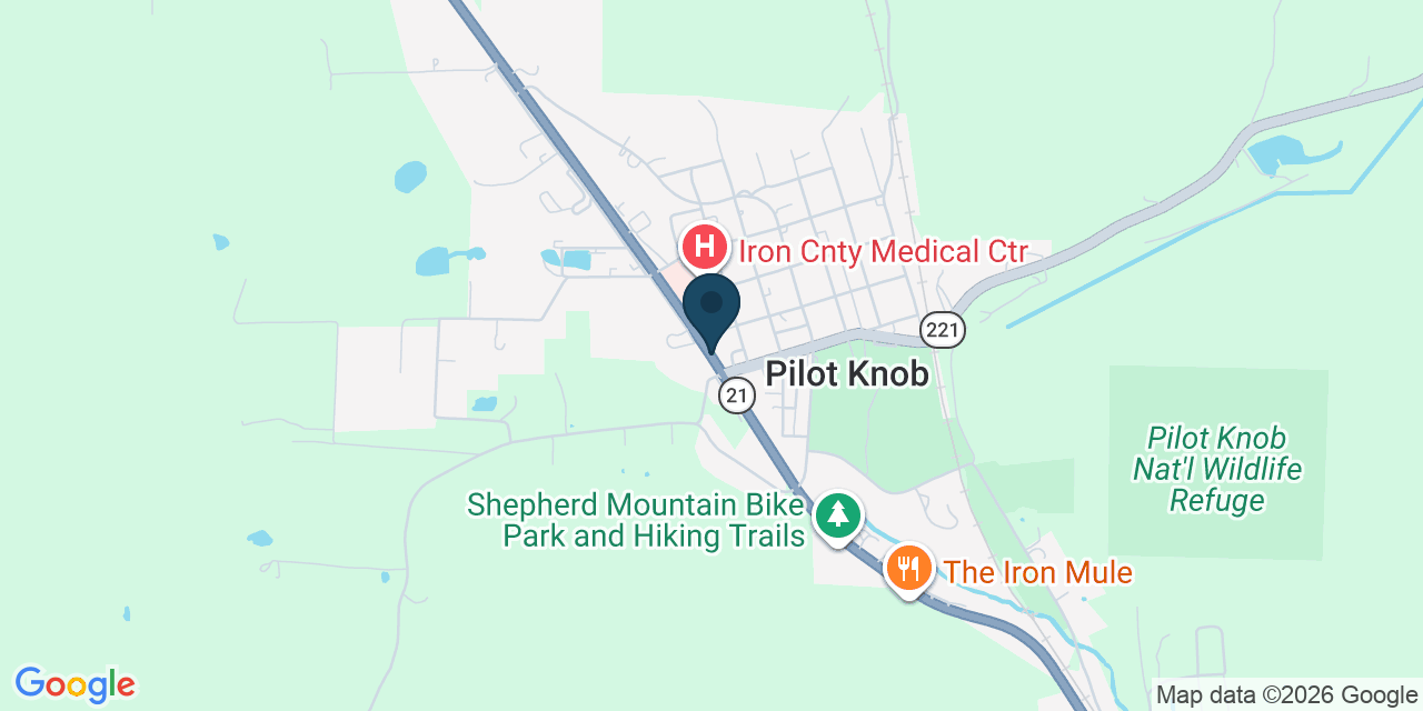 Map showing Pilot Knob, Iron County, MO