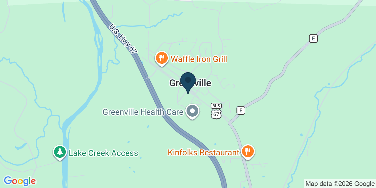 Map showing Greenville, Wayne County, MO