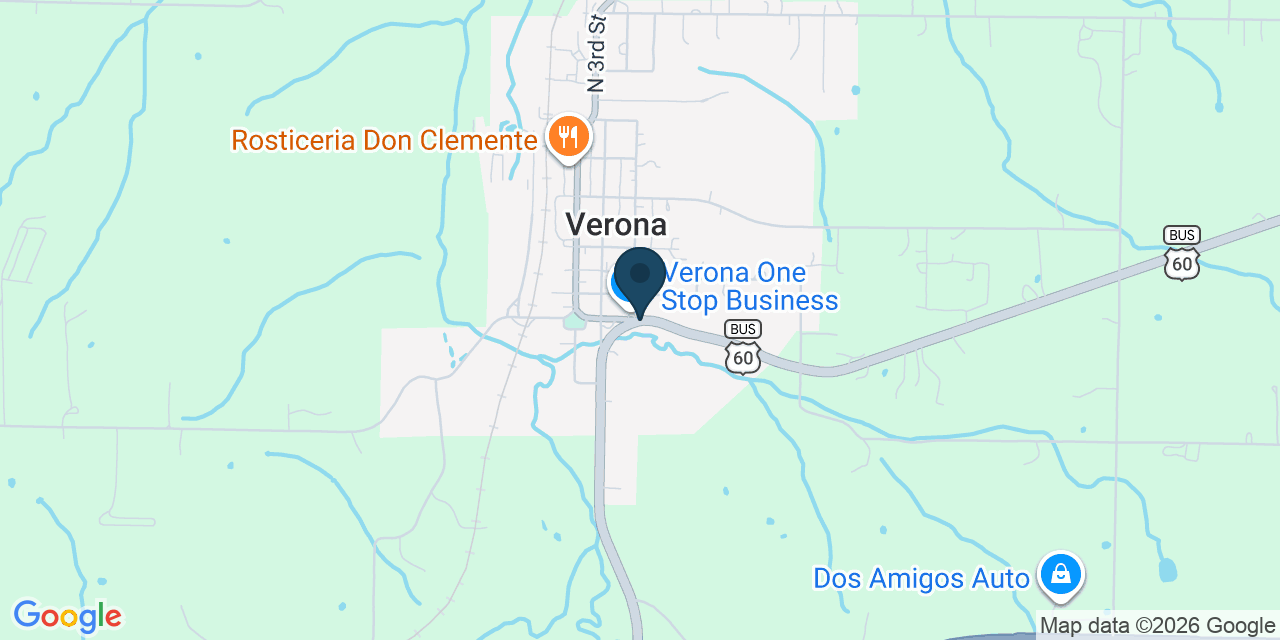 Map showing Verona, Lawrence County, MO