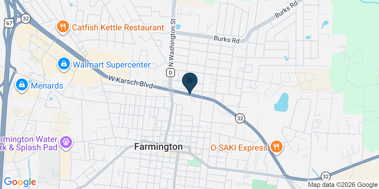 Map showing Farmington, St Francois County, MO