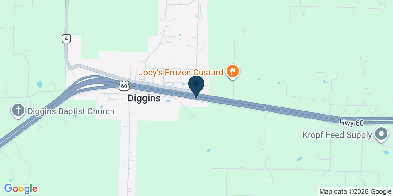 Map showing Diggins, Webster County, MO