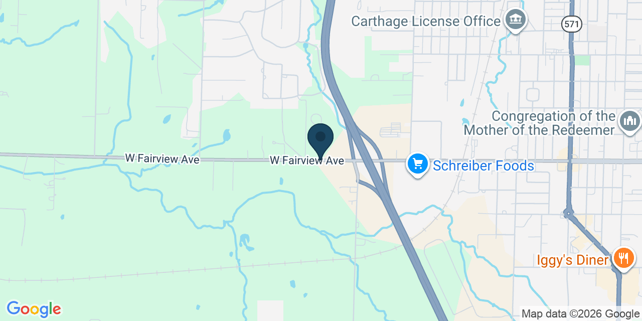 Map showing Carthage, Jasper County, MO