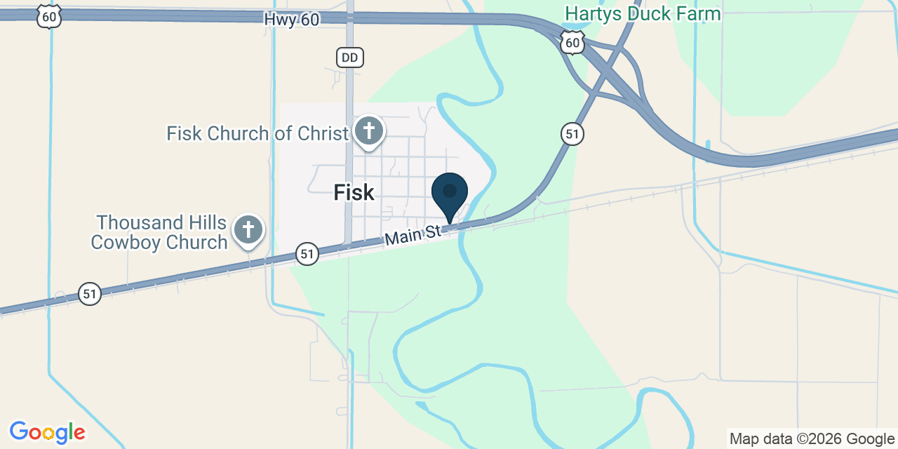 Map showing Fisk, Butler County, MO
