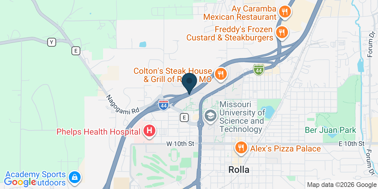 Map showing Rolla, Phelps County, MO