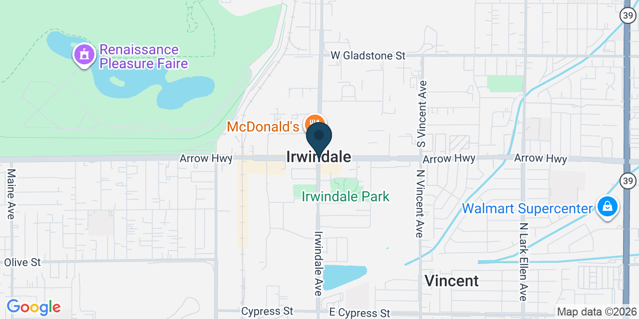 Map showing Irwindale, Los Angeles County, CA